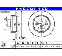 ATE disco freno 24.0110-0712.1 pieno diametro 288 spessore 10 mm 5 fori