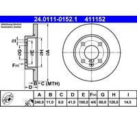 2x Disco freno pieno 24.0111-0152.1 ATE per OPEL CORSA C