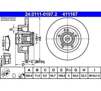 2x Disco freno pieno 24.0111-0167.2 ATE per RENAULT VEL SATIS