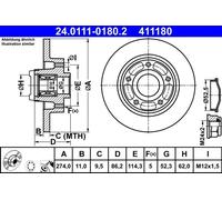 2x Disco freno pieno 24.0111-0180.2 ATE per RENAULT GRAND SCÉNIC III SCÉNIC III