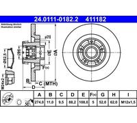 2x Disco freno pieno 24.0111-0182.2 ATE per RENAULT MERCEDES-BENZ
