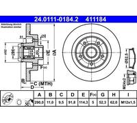 2x Disco freno pieno 24.0111-0184.2 ATE per RENAULT GRAND SCÉNIC III