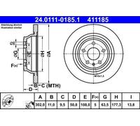 Disco freno ATE 24.0111-0185.1 posteriore, pieno, 1 Pezzo