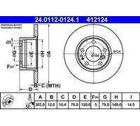 Disco freno ATE 24.0112-0124.1 anteriore, completo, altamente carbonizzato, 1 pezzo