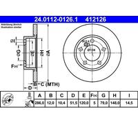 Disco freno ATE 24.0112-0126.1 anteriore, pieno, 1 Pezzo