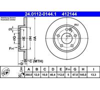 Disco freno ATE 24.0112-0144.1 anteriore, pieno, altamente carbonizzato, 1 Pezzo