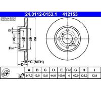 ATE disco freno 24.0112-0153.1 pieno diametro 247 spessore 12 mm 4 fori