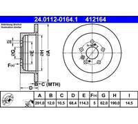 2x Disco freno pieno 24.0112-0164.1 ATE per TOYOTA AVENSIS VERSO PREVIA II
