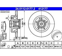 2x Disco freno pieno 24.0112-0177.2 ATE per RENAULT NISSAN OPEL