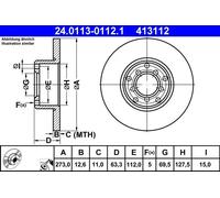 Disco freno ATE 24.0113-0112.1 anteriore, pieno, 1 Pezzo
