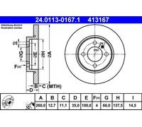 Disco freno ATE 24.0113-0167.1 anteriore, pieno, 1 Pezzo