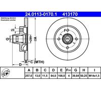 2x Disco freno pieno 24.0113-0170.1 ATE per PORSCHE 924