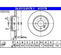 2x Disco freno pieno 24.0113-0178.1 ATE per VW SEAT