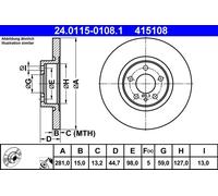 Disco freno ATE 24.0115-0108.1 anteriore, pieno, 1 Pezzo