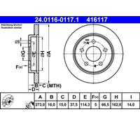 2x Disco freno pieno 24.0116-0117.1 ATE per DAIHATSU TERIOS