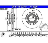 2x Disco freno pieno 24.0116-0236.1 ATE per FORD TOURNEO CUSTOM V362 Autobus