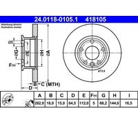 2x Disco freno pieno 24.0118-0105.1 ATE per VW TRANSPORTER T4 Autobus