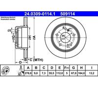 2x Disco freno pieno 24.0309-0114.1 ATE per MERCEDES-BENZ 124 Tre volumi CLK SLK