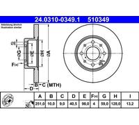 2x Disco freno pieno 24.0310-0349.1 ATE per ALFA ROMEO MITO