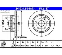 Disco freno ATE PowerDisc 24.0312-0187.1, 1 Pezzo