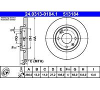 Disco freno ATE PowerDisc 24.0313-0184.1, 1 Pezzo