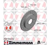 2x Disco freno pieno 250.1340.52 ZIMMERMANN per FORD SIERRA II Hatchback FOCUS I