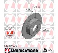 ZIMMERMANN Disco freno 400.3655.20 Posteriore Ø278 mm Pieno per Mercedes-Benz Classe C W204 2 pezzi