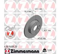 2x Disco freno pieno 430.1489.20 ZIMMERMANN per OPEL TIGRA TwinTop CORSA C