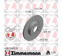 2x Disco freno pieno 430.2609.20 ZIMMERMANN per FIAT OPEL