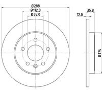 Hella PAGID Disco freno 8DD 355 111-811 54370PRO rivestito 288 mm 12 mm per AUDI/SEAT