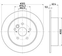 HELLA PAGID 8DD 355 118-721 Discofreno,54441PRO,rivestito,303mm,9mm,Pieno,per es. CHERY / TOYOTA