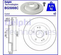 Delphi Disco freno BG5008C posteriore pieno Ø282 mm per Honda Civic X - 2 pezzi
