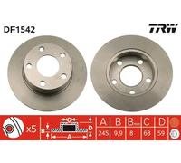 Disco freno TRW DF1542 posteriore, pieno, 1 Pezzo