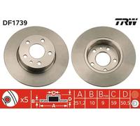 2x Disco freno pieno DF1739 TRW per ALFA ROMEO LANCIA