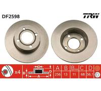 2x Disco freno pieno DF2598 TRW per AUDI 80 B4 Tre volumi 80 B4 Avant
