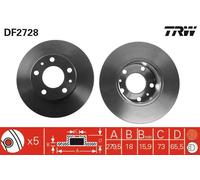 2x Disco freno pieno DF2728 TRW per PEUGEOT CITROËN FIAT