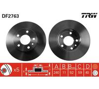 2x Disco freno pieno DF2763 TRW per ALFA ROMEO SPIDER GTV