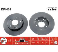 2x Disco freno pieno DF4034 TRW per MERCEDES-BENZ CLASSE A