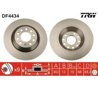 Disco freno TRW LUC DF4434 posteriore, pieno, 1 Pezzo