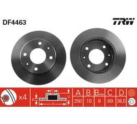 2x Disco freno pieno DF4463 TRW per SMART MITSUBISHI