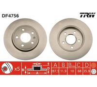 Disco freno TRW DF4756 posteriore, pieno, 1 Pezzo