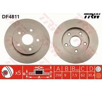 2x Disco freno pieno DF4811 TRW per TOYOTA COROLLA Tre volumi AURIS