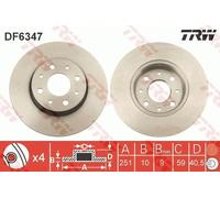 2x Disco freno pieno DF6347 TRW per ALFA ROMEO MITO