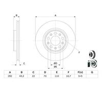 2x Disco freno ventilato 0 986 479 D99 BOSCH per ALFA ROMEO GIULIA
