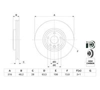 Bosch Disco freno 0 986 479 E62 anteriore ventilato per Jaguar XE 2 pezzi