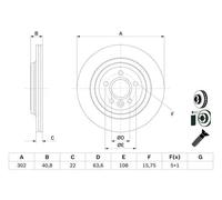 2x Disco freno ventilato 0 986 479 E85 BOSCH per VOLVO V60 I V70 III S80 II