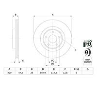 2x Disco freno ventilato 0 986 479 F33 BOSCH per INFINITI Q50