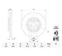 2x Disco freno ventilato 0 986 479 G96 BOSCH per JAGUAR XE XF II XF SPORTBRAKE