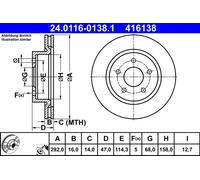 2x Disco freno ventilato 24.0116-0138.1 ATE per NISSAN RENAULT