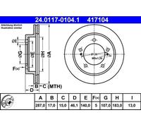 2x Disco freno ventilato 24.0117-0104.1 ATE per SUZUKI VITARA